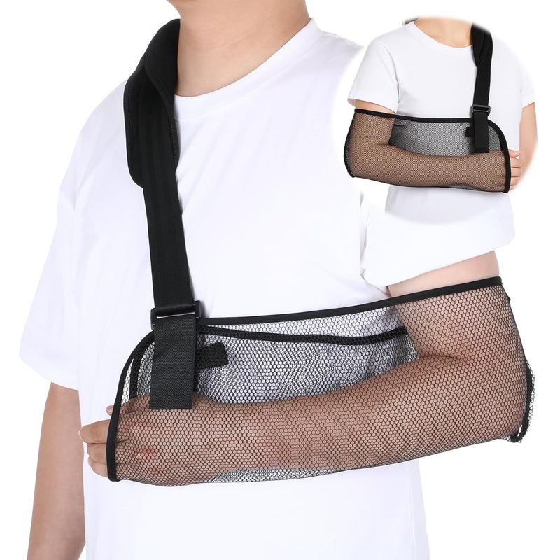 ElevateTech Mesh Arm Shoulder Sling, Breathable Shoulder Immobilizer Shower Adjustable Suitable for Left And Right Arms Comfort Type Men Women Elbow Wrist (Black) - Image 1